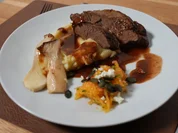 Schmorbraten, Kartoffelpüree, Kürbistatar, Kräuterseitlinge - Rezept - Bild Nr. 2