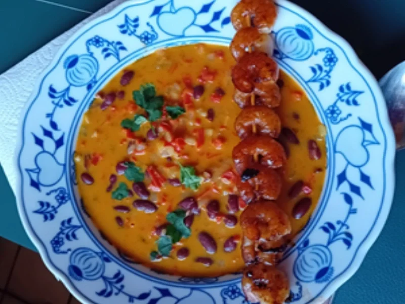 Rezept: Kidneybohnen-Spitzpaprika-Suppe mit Garnelenspieß Bild Nr. 11 Kidneybohnen-Spitzpaprika-Suppe mit Garnelenspieß - Rezept - Bild Nr. 11