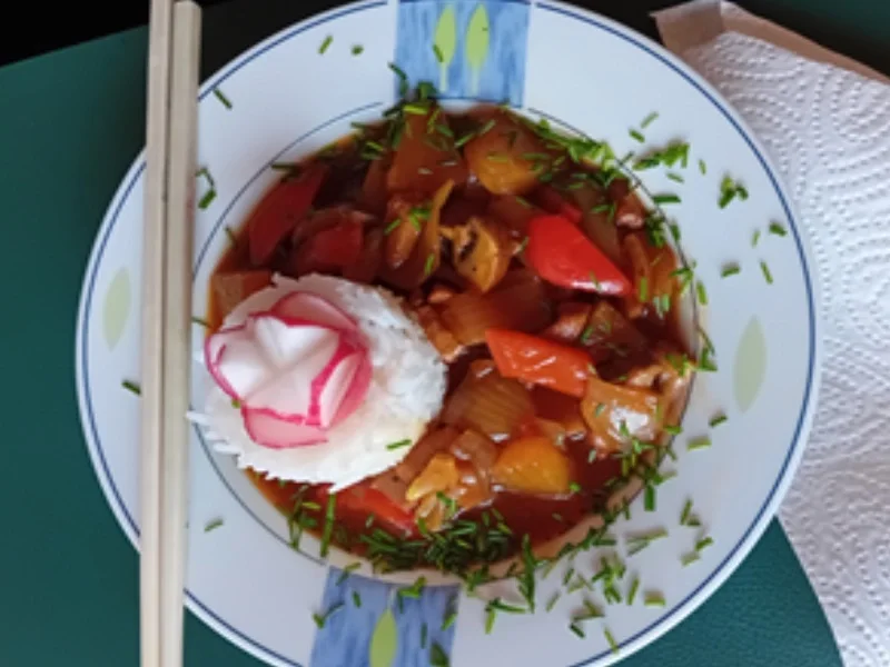 Putenbrustfilet mit Gemüse süß-sauer im Wok und Jasmin-Reis - Rezept - Bild Nr. 18003