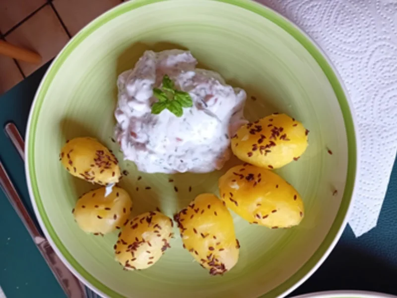 Kümmel-Pellkartoffel-Drillinge mit Lachsschinken-Schnittlauchröllchen-Quark - Rezept - Bild Nr. 2