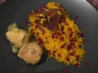 Geschmortes Safran-Hähnchen mit Safranreis, karamellisierten Berberitzen und Pistazien - Rezept - Bild Nr. 2
