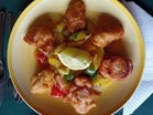 Kabeljau-Filet im Bier-Teig auf Zwiebel-Paprika-Zucchini-Rahmgemüse - Rezept - Bild Nr. 2