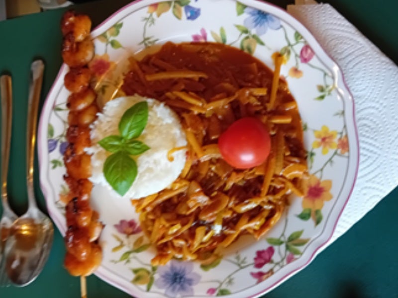 Curry-Gemüsemix im Wok mit Garnelenspieß und Jasmin-Reis - Rezept - Bild Nr. 2