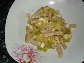 Rezept: Hähnchen-Lauchpfanne (mit Birne) Hähnchen-Lauchpfanne (mit Birne) - Rezept