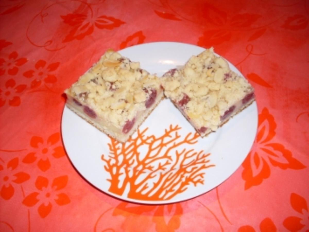 Vanille-Kirsch-Kuchen mit Mandelstreuseln - Rezept