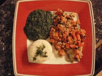 Rezept: Rotbarsch mit Olivenkruste und Spinat Rotbarsch mit Olivenkruste und Spinat - Rezept