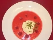 Himbeer-Rosesekt-Süppchen mit Eierlikörmousse - Rezept