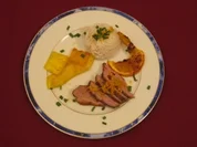 Rezept: Ente a lยดorange - Canard poele a lยดorange et a lยดananas avec son riz basmati Ente a lยดorange - Canard poele a lยดorange et a lยดananas avec son riz basmati - Rezept