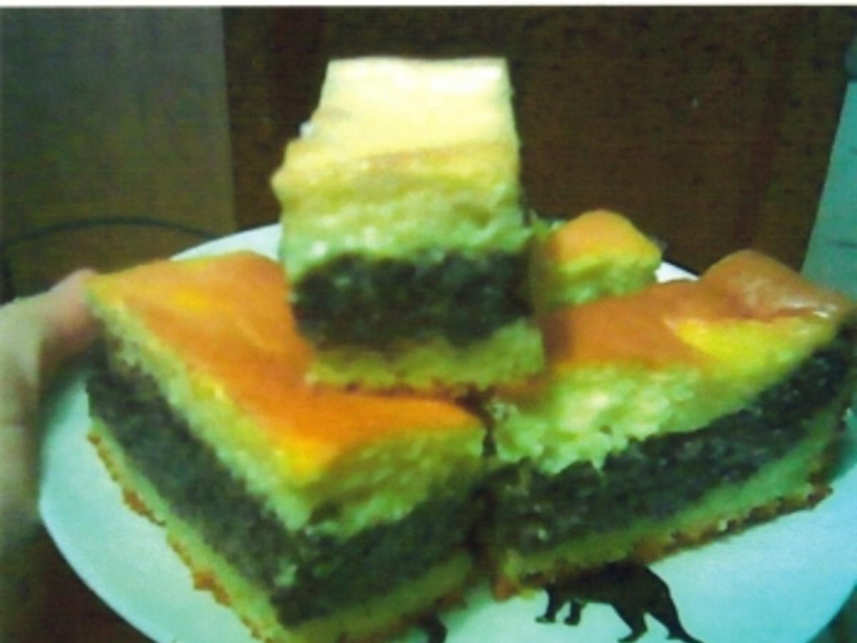 Mohnkuchen mit Eierschecke - Rezept mit Bild