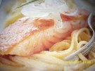 Gebratener Lachs mit Spagetti und Meerretich - Rezept