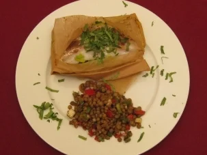 Rotbarsch oriental au paquet mit lauwarmem Linsensalat - Rezept