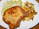 Gemüse : Porree - Gemüse mit paniertem Kotelett und Röstkartoffeln - Rezept
