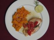 Hühnerfilet in Caipirinha-Soße mit pikanten Süßkartoffeln - Rezept