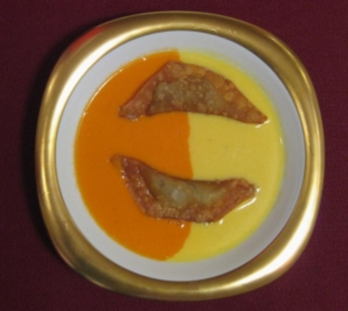 Suppe von zweierlei Paprika mit Elch-Wan-Tan - Rezept