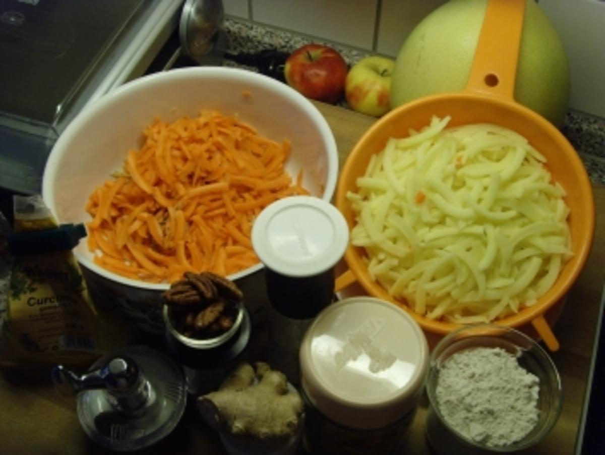 Möhren / Kartoffelpuffer mit Ingwer und Kürbiskerne... - Rezept
