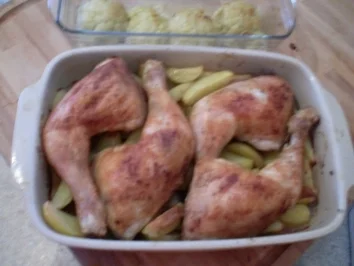 Hähnchenschenkel mit Kartoffeln - Rezept