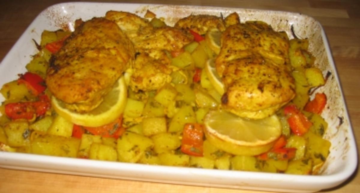 Hähnchenbrust aus dem Ofen mit Zitronenkartoffeln &amp;quot;Bombay&amp;quot; - Rezept ...
