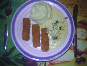 Fisch - Fischstäbchen mit Maiscreme - Rezept