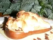 Bratbirne in einem kalten Bad von Vanille und Baiserhäubchen - Rezept