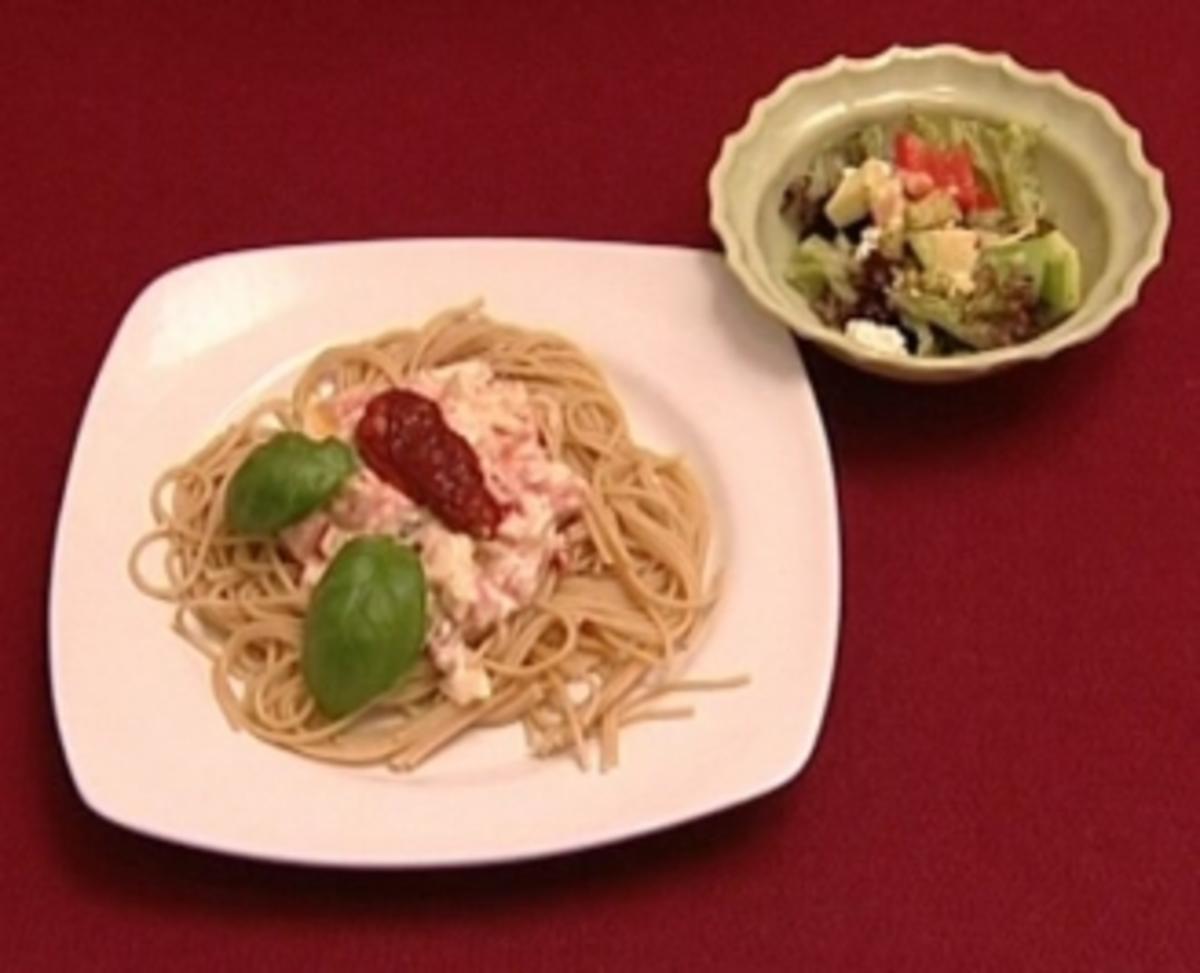 Vollkornspaghetti mit Kräutersauce und getrockneten Tomaten (Joyce Ilg)
- Rezept Gesendet von Das perfekte Promi Dinner