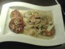 Kalbsschnitzel mit Gemüserahmsauce und Kartoffel-Speck-Blinis - Rezept