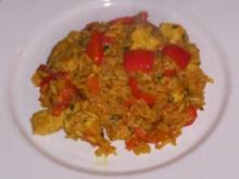Reispfanne mit Curry und Hähnbrustfilets - Rezept