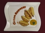 Rezept: Panierte Birne mit Le Gruyere Panierte Birne mit Le Gruyere - Rezept