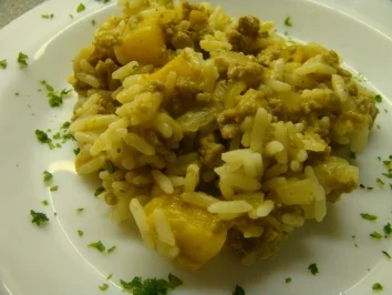 Pfirsich Hack auf Reis - Rezept