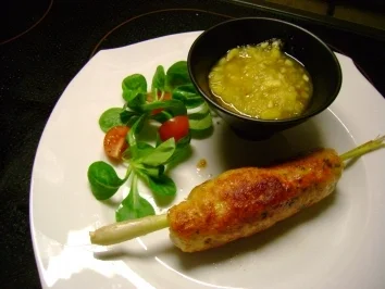 Geflügel: Chili Hähnchenspieße mit Ananas Dip - Rezept