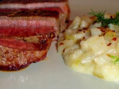 Risotto mit Fenchel und American Beef Semerrollen-Steaks - Rezept