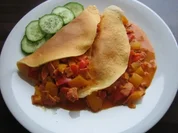 Eierkuchen mit Paprika-Schinken Füllung - Rezept