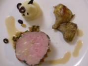 Kalbsfilet im Kräutermantel dazu Kartoffelmousseline u. Olivenkrokant - Rezept