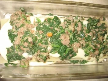 Rezept: Spinat-Hack Lasagne mit Blauschimmel Spinat-Hack Lasagne mit Blauschimmel - Rezept