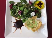 Rucola-Ricotta-Filo an Wildkräuter-Blütensalat - Rezept