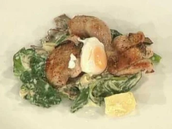 Rezept: Brust, Keule und Ei von der Wachtel mit Trüffel und Blattspinat Brust, Keule und Ei von der Wachtel mit Trüffel und Blattspinat - Rezept