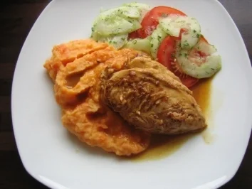 Rezept: Hahnchenbrust in Orangensoße mit Möhren-Karoffel PÜ Hahnchenbrust in Orangensoße mit Möhren-Karoffel PÜ - Rezept
