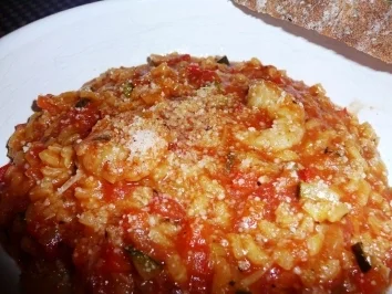 Buntes Gemüserisotto mit Kräutergarnelen und Safran - Rezept