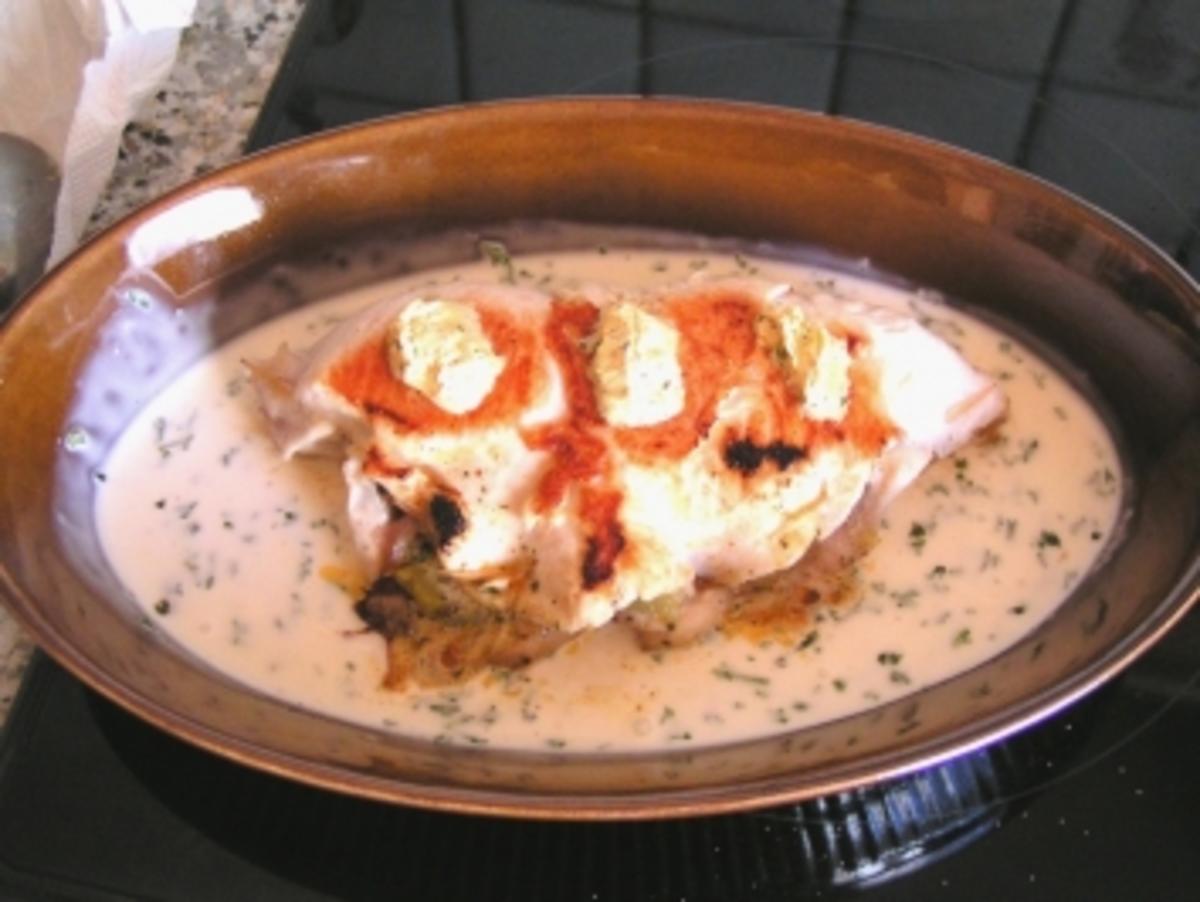 Gefülltes Putenschnitzel mit Champignonreis und buntem Gemüse - Rezept