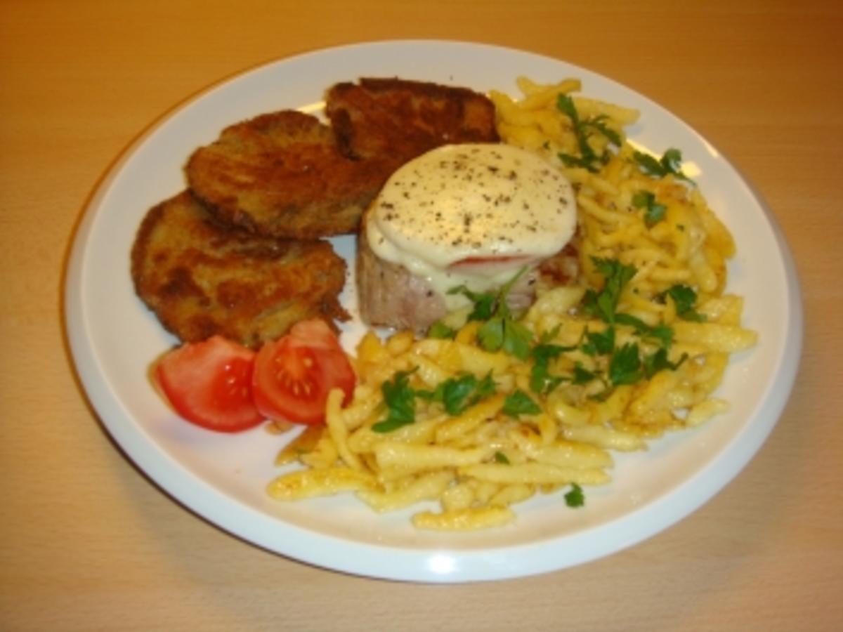 Schweinefilet mit Tomate Mozzarella und panierte Austernpilze - Rezept ...