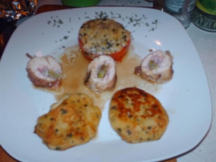 Gefüllte Hühnerbrust (Schinken, Mozarella, Lauch) mit Kartoffel ...