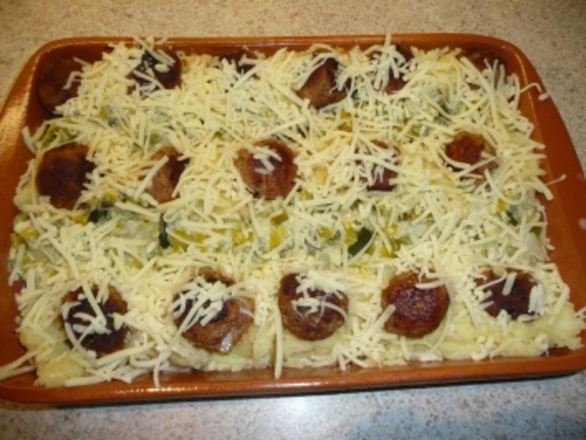 Kartoffellauchauflauf mit Minihackfleischklößchen - Rezept