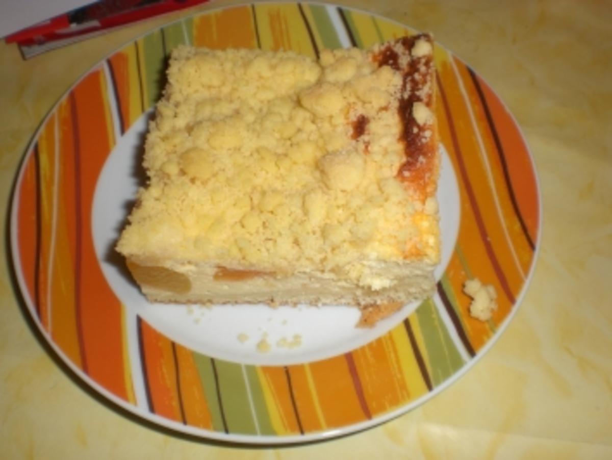 Käsekuchen mit Aprikosen und Streuseln - Rezept von widdile