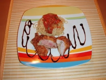 Schweinsfilet in Bierteig an Gemüse-Pasta - Rezept