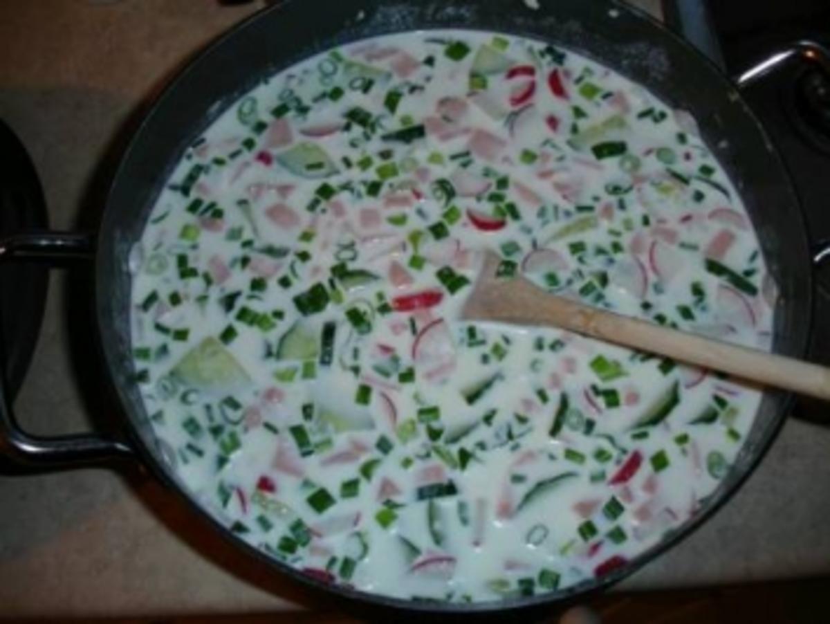 Okroschka Eine russische Suppe die kalt serviert wird. - Rezept mit