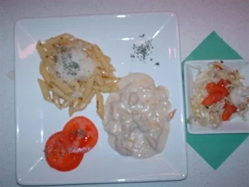 Rezept: einfaches Geschnetzeltes mit Knoblauchnudeln einfaches Geschnetzeltes mit Knoblauchnudeln - Rezept