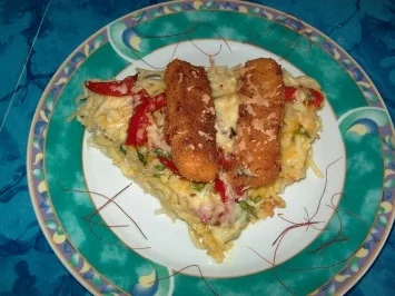 Rezept: Fischstäbchen-Spagetti-Pizza Bild Nr. 2 Fischstäbchen-Spagetti-Pizza - Rezept - Bild Nr. 2