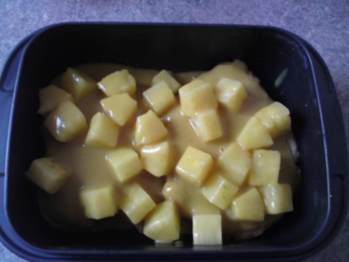Ananas Schnitzel überbacken, mit Cürryreis (gelber Teller) - Rezept - Bild Nr. 4