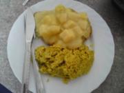 Ananas Schnitzel überbacken, mit Cürryreis (gelber Teller) - Rezept