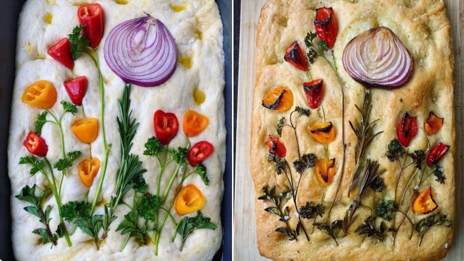 Schnelles Focaccia-Rezept: Frühlingsblumen auf den Teller zaubern Ofenbrot mit Gemüse wird zur leckeren Blumenwiese.