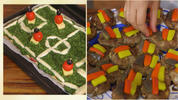 Frikadellen "Schwarz, Rot, Gold" und Fußballfeld-Pizza 
